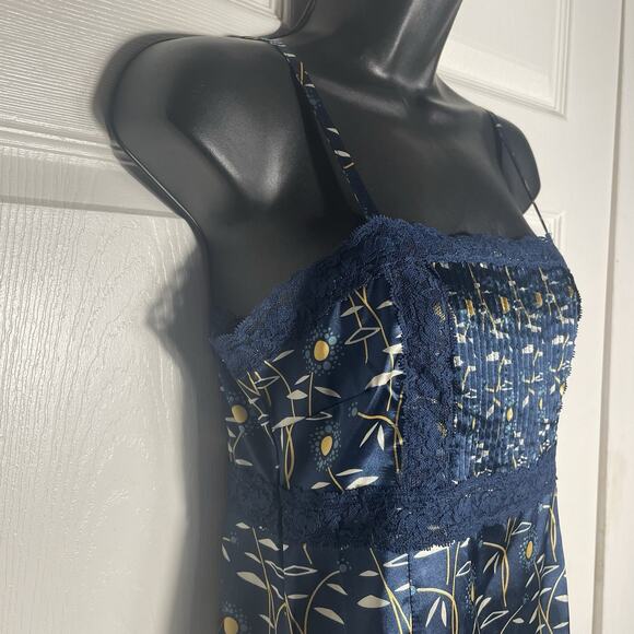 Vintage‎ Y2K Fossil Cami Women Small Blue Flower Lace Trimmed Babydoll Satin Top - Picture 2 of 8